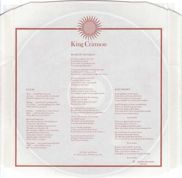 Record Sleeve, King Crimson - Larks' Tongues In Aspic